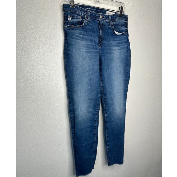 AG Medium Dark Wash The Prima Ankle Cigarette Leg Raw Hem Jeans 30 - Picture 3 of 12